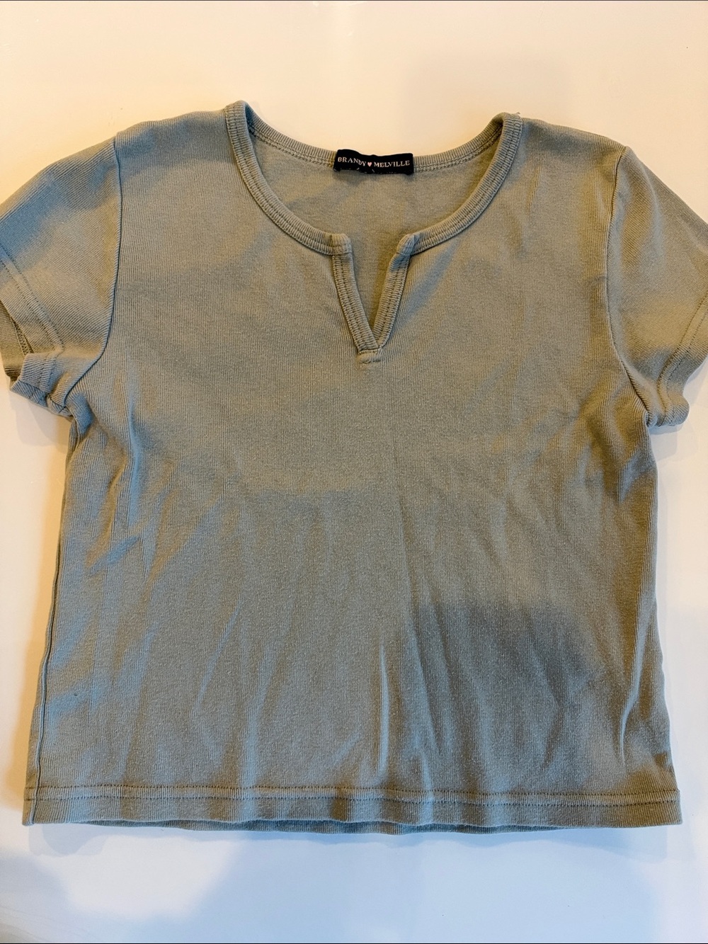 Brandy Melville Sage Green Short Sleeve Notch Tee